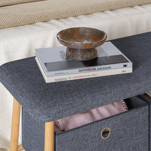 Sitzbank Vad mit 2 Aufbewahrungsboxen 90x30x45 cm Natur/Grau [en.casa]