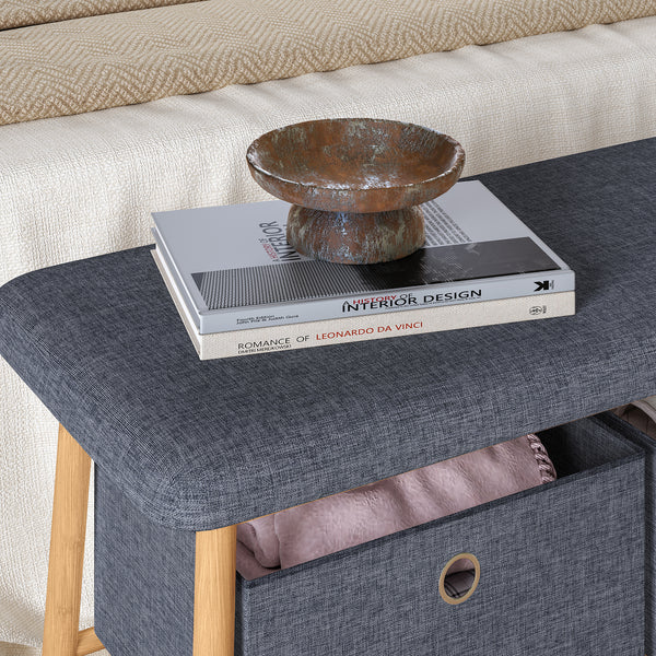 Sitzbank Vad mit 2 Aufbewahrungsboxen 90x30x45 cm Natur/Grau [en.casa]