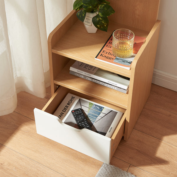 Nachttisch Bordkak mit Regal 75x35x30 cm Eicheoptik/Weiß [en.casa]