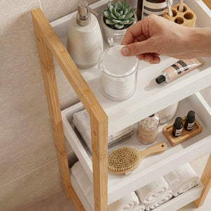 Badregal Anun mit 3 Ebenen 75x28x20 cm Bambus Natur/Weiß [en.casa]