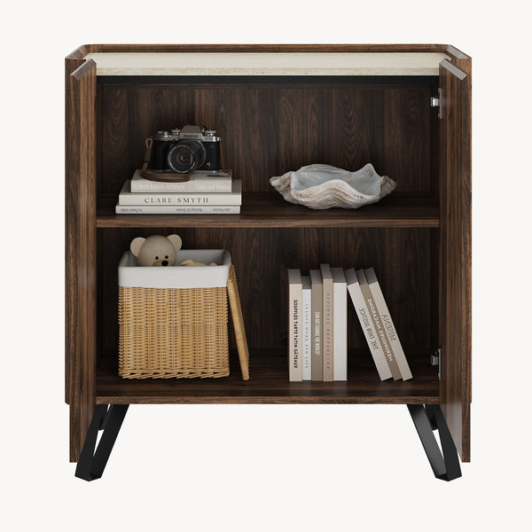 Kommode Trorlon 83x80x40 cm Walnussoptik/Travertin [en.casa]