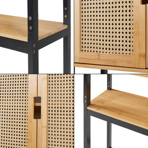 Toilettenschrank Tervola 172x63x27 cm Schwarz/Bambus [en.casa]