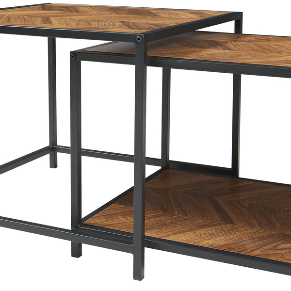 Satztisch Kurghore 2-tlg. Schwarz/Eichenoptik, dunkel [en.casa]