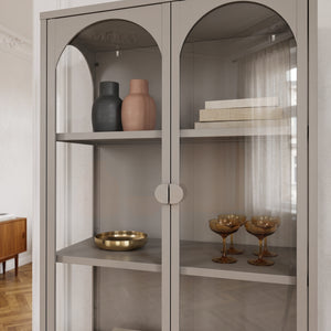 Vitrinenschrank Klippestad Stahl 160x80x35 cm Kamelfarben [en.casa]