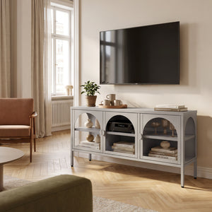 Vitrinen-Sideboard Klippestad Stahl 118x35x55 cm Kamelfarben [en.casa]
