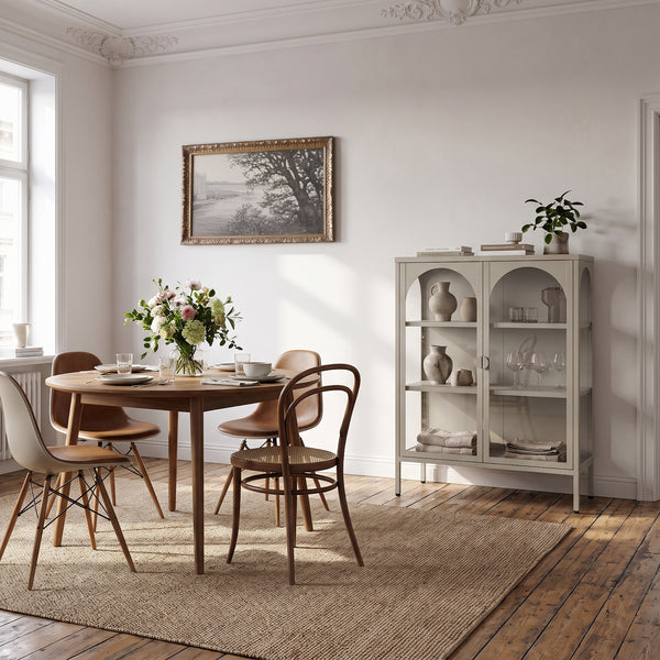 Vitrinen-Sideboard Klippestad Stahl 95x80x35 cm Kamelfarben [en.casa]
