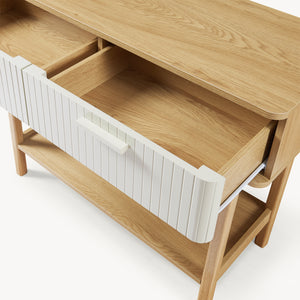 Konsolentisch Ferrersp mit 2 Schubladen 100x40x80 cm Eicheoptik/Sandfarben [en.casa]