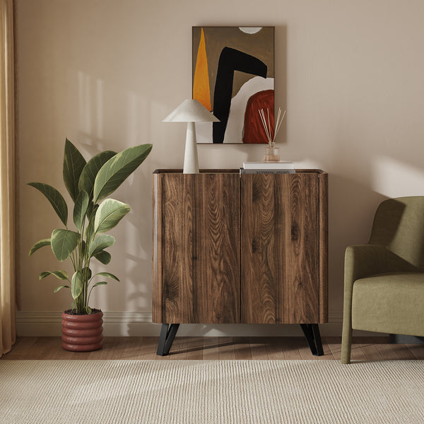 Kommode Trorlon 83x80x40 cm Walnussoptik/Travertin [en.casa]