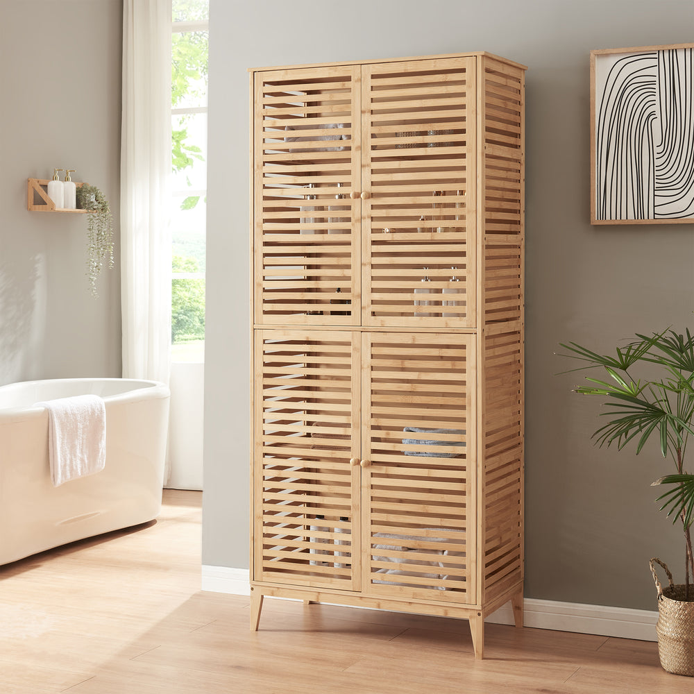 Badezimmerschrank Raurgela 180x80x40 cm Bambus [en.casa] - premiumXL