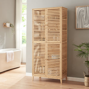 Badezimmerschrank Raurgela 180x80x40 cm Bambus [en.casa] - premiumXL