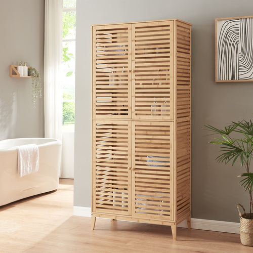 Badezimmerschrank Raurgela 180x80x40 cm Bambus [en.casa] - premiumXL