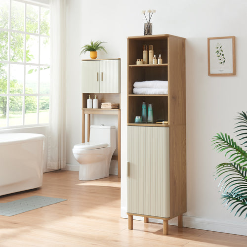 Hochschrank Ferrersp 160x42x35 cm Eicheoptik/Sandfarben [en.casa]