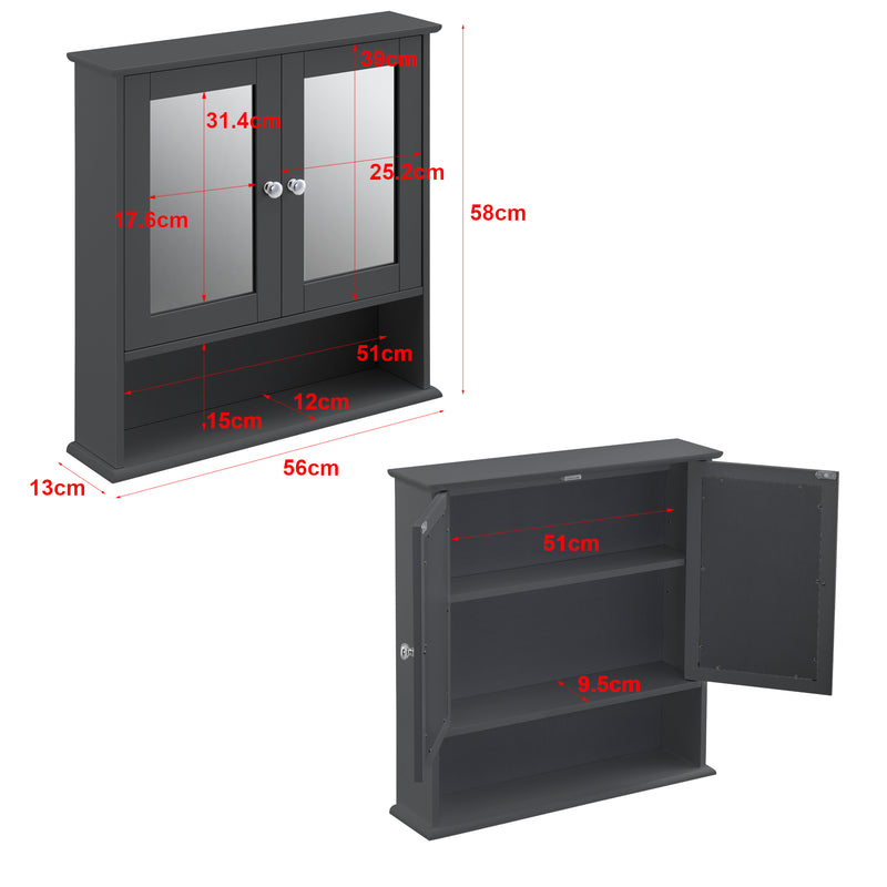 Maßskizze Badezimmerschrank Linz 58x56x13 cm mit Spiegel versch. Farben MDF en.casa