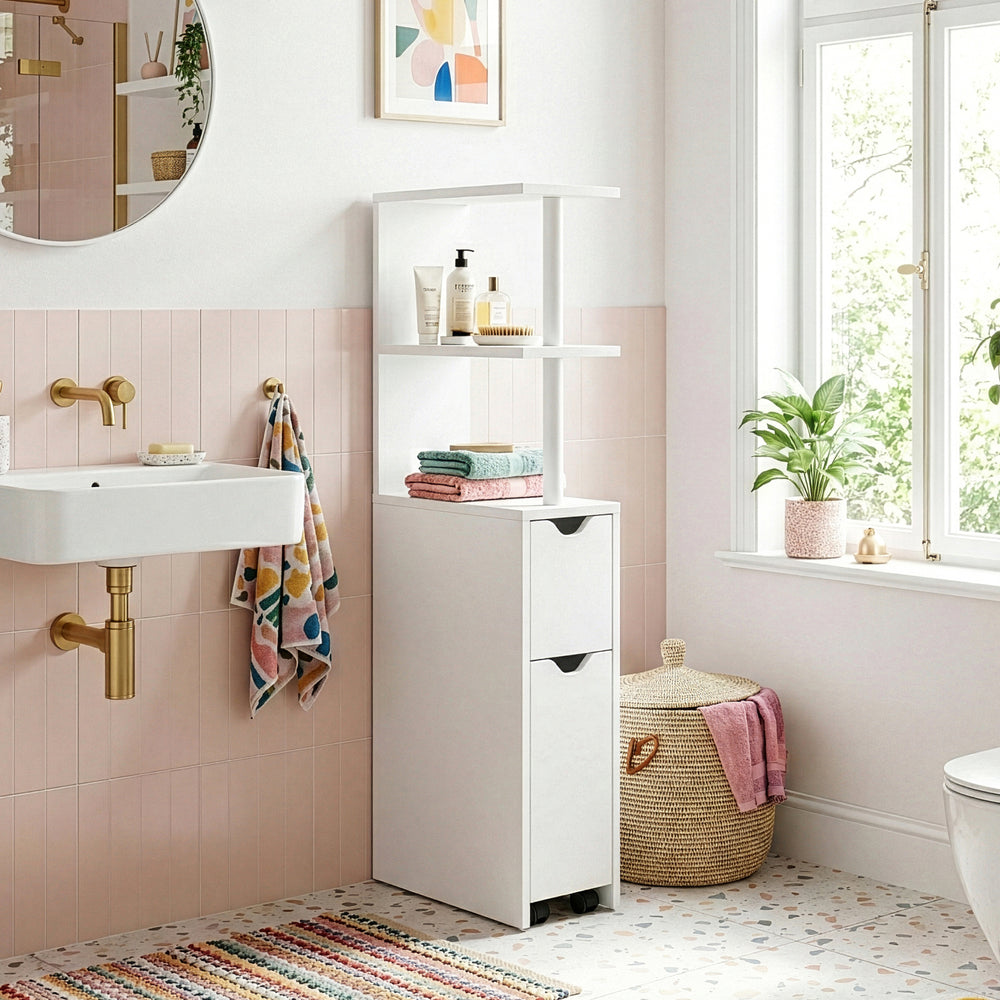 Nischenregal mit Rollauszug Fadeskimma 113x19x45 cm Weiß [en.casa]