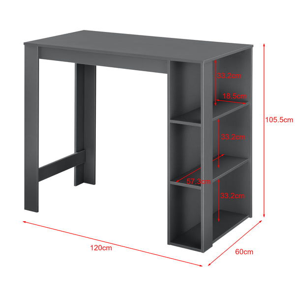 Bartisch Danderyd 120x60x106 cm mit 3 Ablagefächern [en.casa]