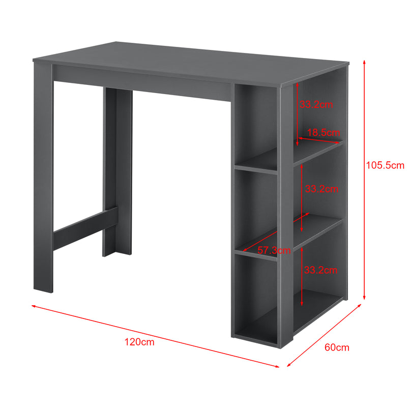 Maßskizze Bartisch Danderyd 120x60x106 cm mit 3 Ablagefächern [en.casa]