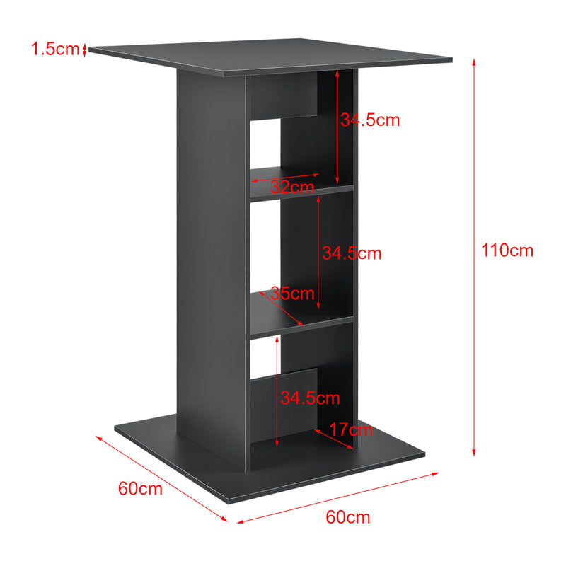 Maßskizze Bartisch Visby 110x70x70 cm mit 3 Regalfächern en.casa