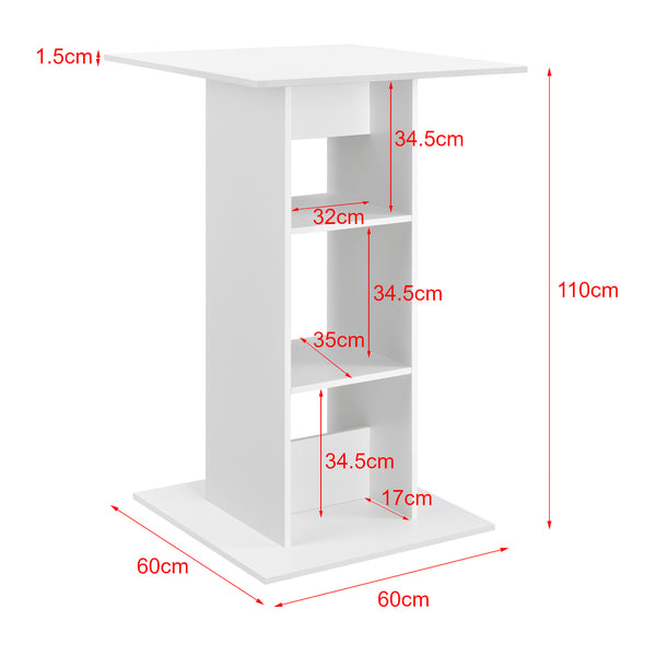 Bartisch Visby 110x70x70 cm mit 3 Regalfächern en.casa