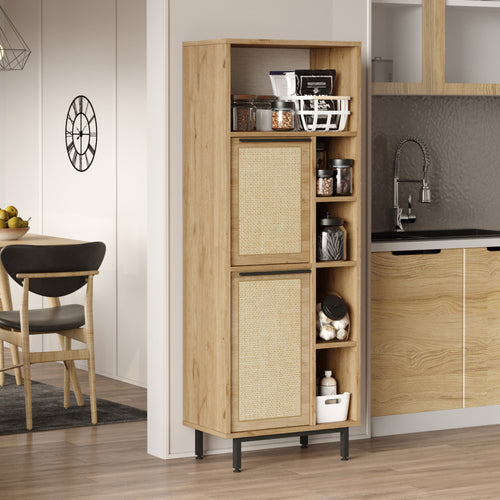 Küchenschrank Kvænangen Eichenoptik/Rattanoptik [en.casa]