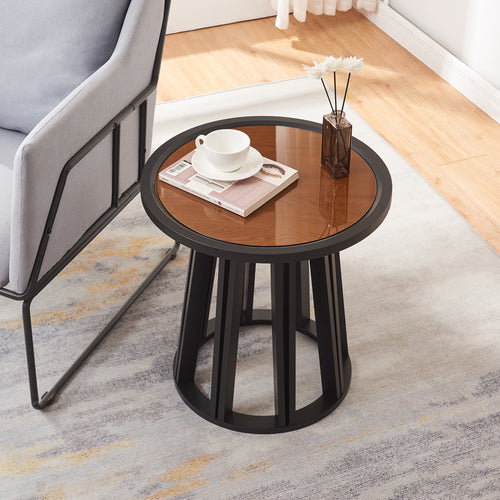 Beistelltisch Burgess 51xØ51 cm Schwarz/Walnussoptik [en.casa] - premiumXL