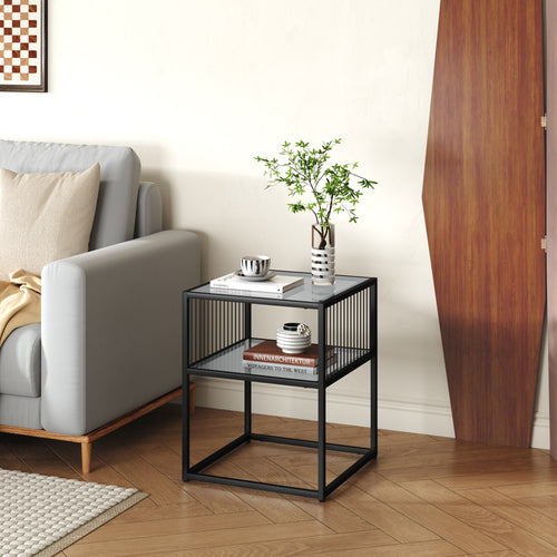 Beistelltisch Tronevn mit Glasplatte 50x40x40 cm Schwarz [en.casa]