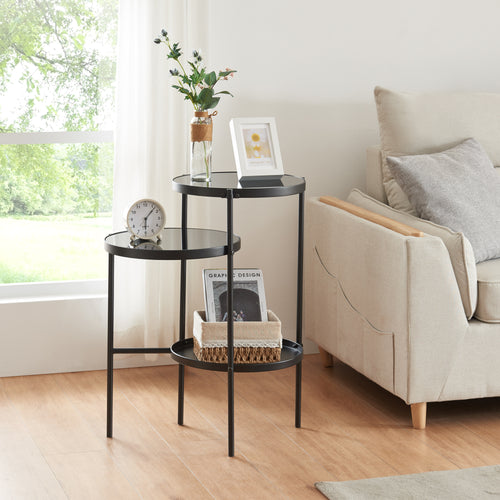 Beistelltisch Mölndal mit 3 Ablagen Schwarz [en.casa] - premiumXL