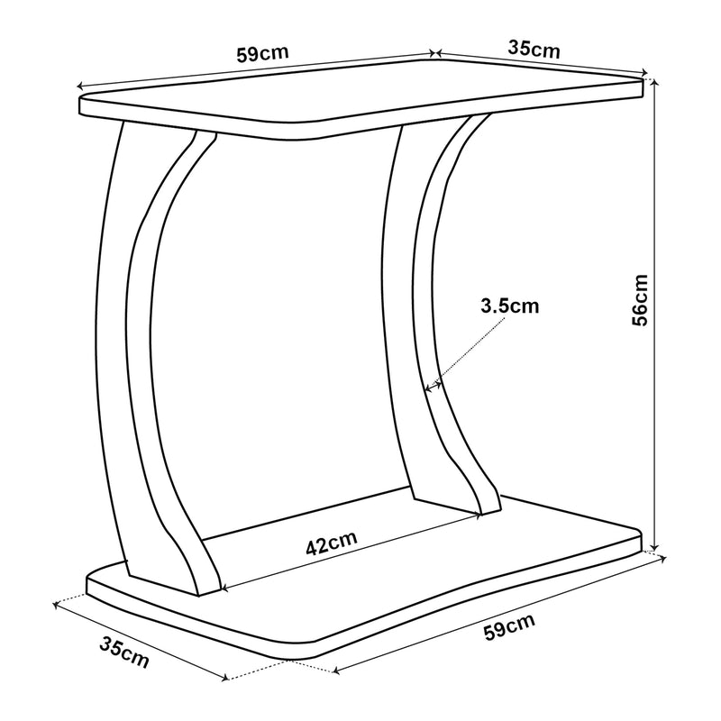Maßskizze Beistelltisch Stattela C-förmig 59x35x56 cm [en.casa]