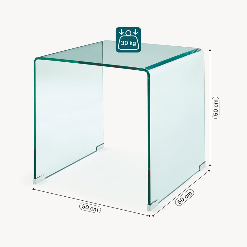 Maßskizze Beistelltisch Varlofrek Glas 50x50x50 cm [en.casa]