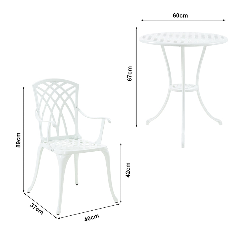 Maßskizze Bistro-Set Vena 3-tlg. Aluminiumguss [casa.pro]