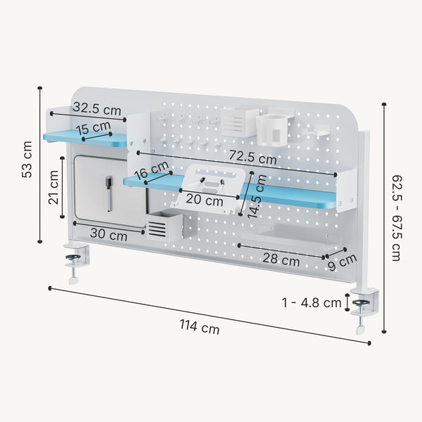 Schreibtisch-Organizer zum Anklemmen Sauda 114x68 cm Stahl [en.casa]