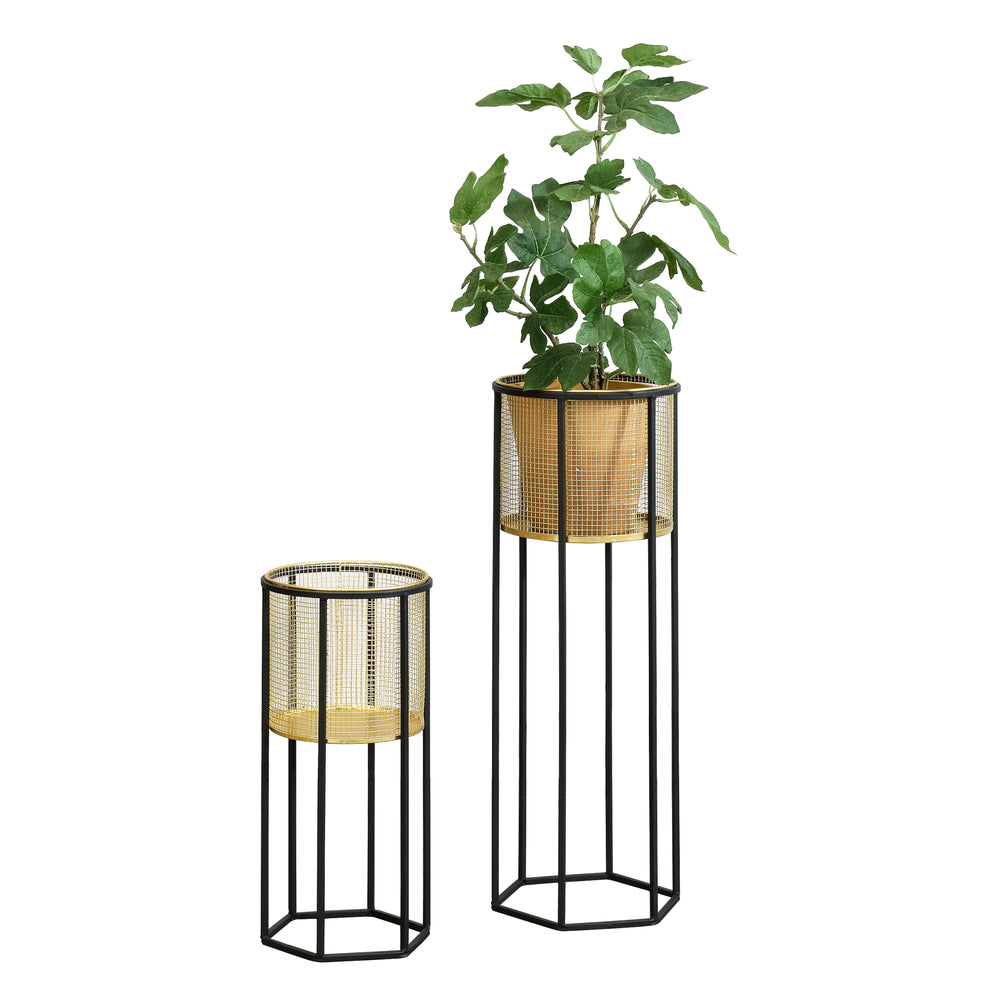 Blumentopf Ständer Malgedem 2-tlg. Schwarz-Goldfarben en.casa