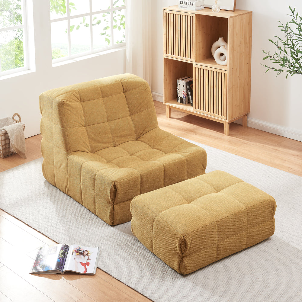 Bodensessel mit Fußhocker Koskyvn Textil [en.casa]