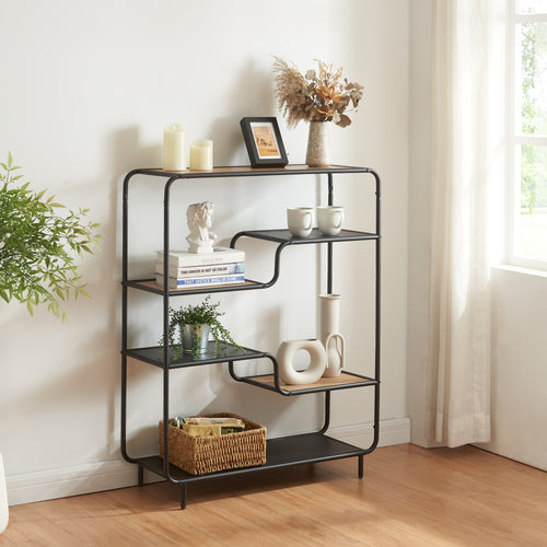 Standregal Kristiansand 101x80x30 cm Schwarz/Eiche - Optik [en.casa] - premiumXL