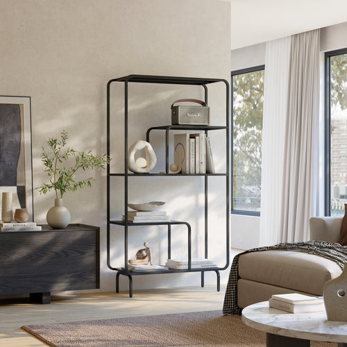 Bücherregal Færder Stahl 145x76x33 cm Schwarz [en.casa]