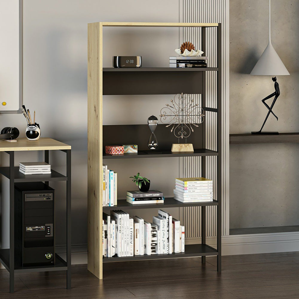 Bücherregal Herlev mit 4 Ablagen Artisan Eicheoptik / Schwarz [en.casa]