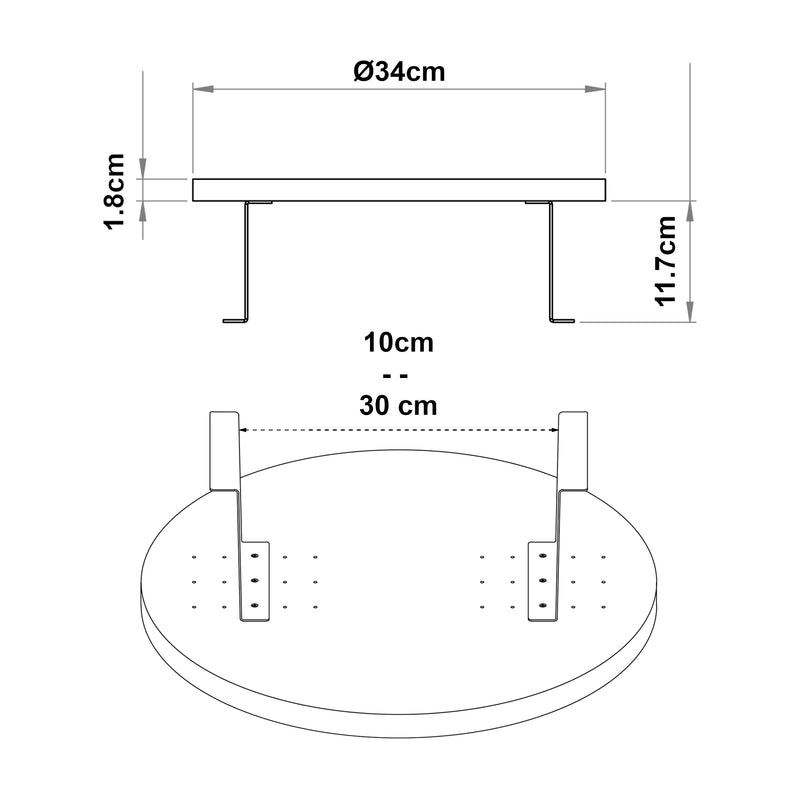 Maßskizze Sofatablett Kuleskyd Ø34cm [en.casa]