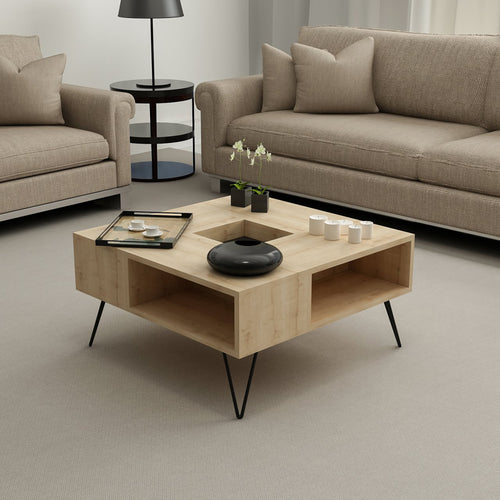 Couchtisch Gråsten mit Ablagefächern Saphir Eiche / Schwarz [en.casa]