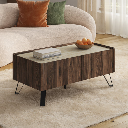 Couchtisch Trorlon 100x50x40 cm Walnussoptik/Travertin [en.casa]