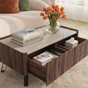 Couchtisch Trorlon 100x50x40 cm Walnussoptik/Travertin [en.casa]