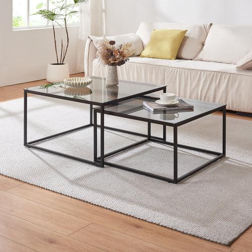 Couchtisch 2er Set Tromlaslo Rauchglas, grau [en.casa] - premiumXL