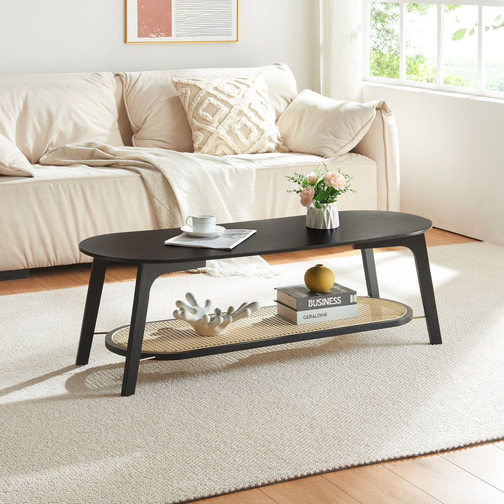 Couchtisch Taivalkoski 120x43x40 cm Schwarz/Rattanoptik [en.casa] - premiumXL