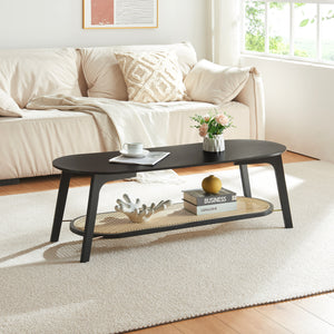 Couchtisch Taivalkoski 120x43x40 cm Schwarz/Rattanoptik [en.casa] - premiumXL