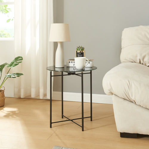 Beistelltisch Ödeshög mit Glasplatte 45xØ42cm Schwarz [en.casa] - premiumXL