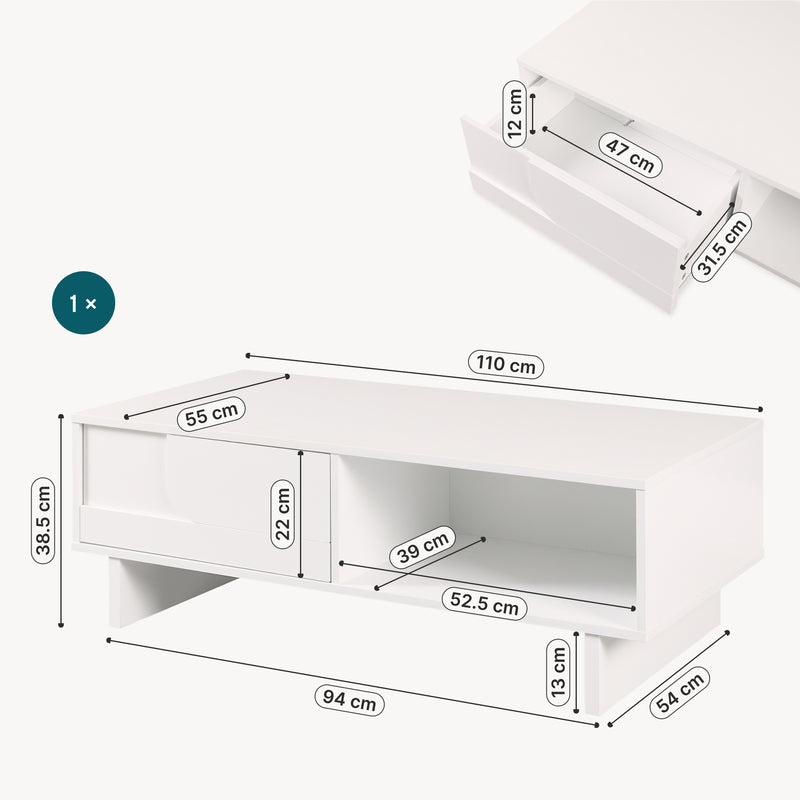 Maßskizze Couchtisch Katanshumn mit Stauraum 110x55x39 cm [en.casa]