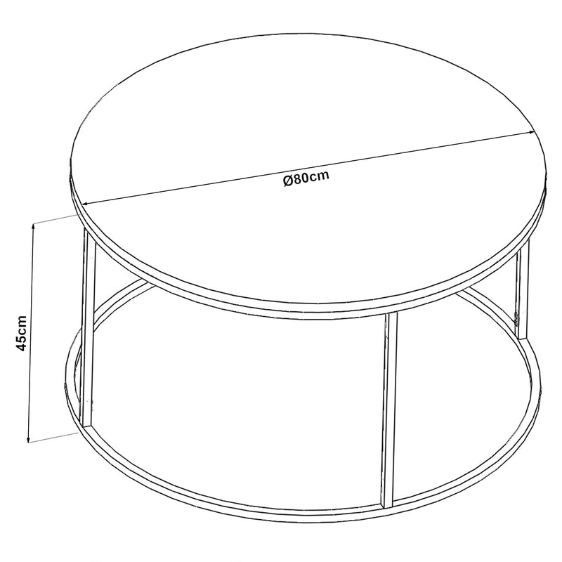Maßskizze Couchtisch Kolari  45 x Ø80 cm Schwarz/Transparent versch. Farben [en.casa]