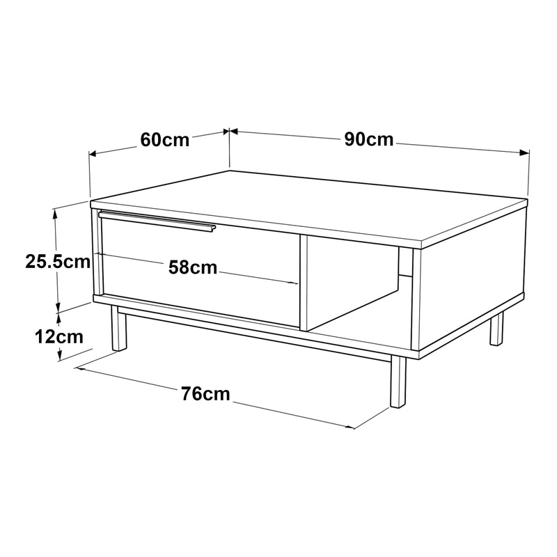 Maßskizze Couchtisch Majaajoå 90x60x38 cm [en.casa]