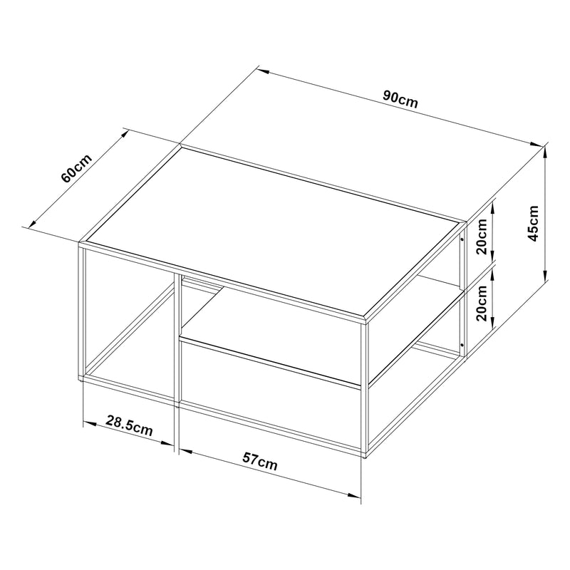 Maßskizze Couchtisch Solund 90x60x45 cm [en.casa]