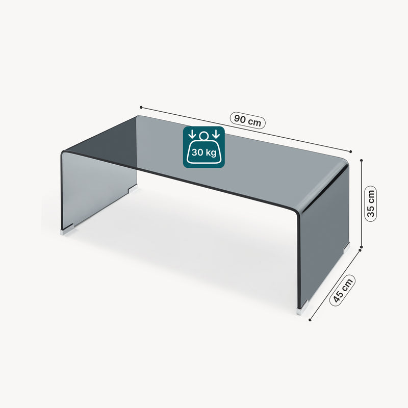 Maßskizze Couchtisch Väsas 90x45x35 cm gehärtetes Glas [en.casa]