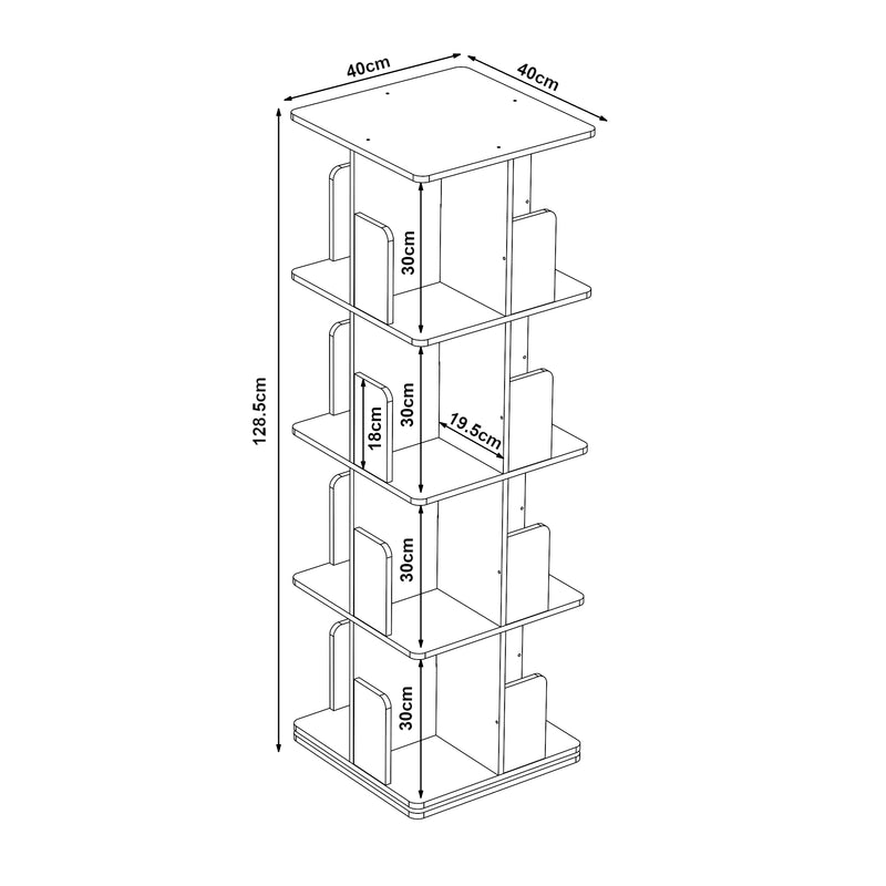 Maßskizze Drehbares Bücherregal Talöpintaa 129x40x40 cm [en.casa]