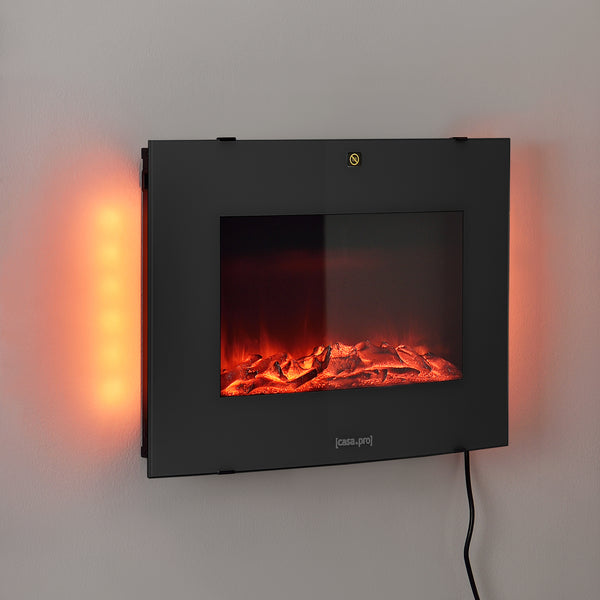 Elektrokamin mit Heizlüfter und LED-Feuer Weiß/Schwarz casa.pro